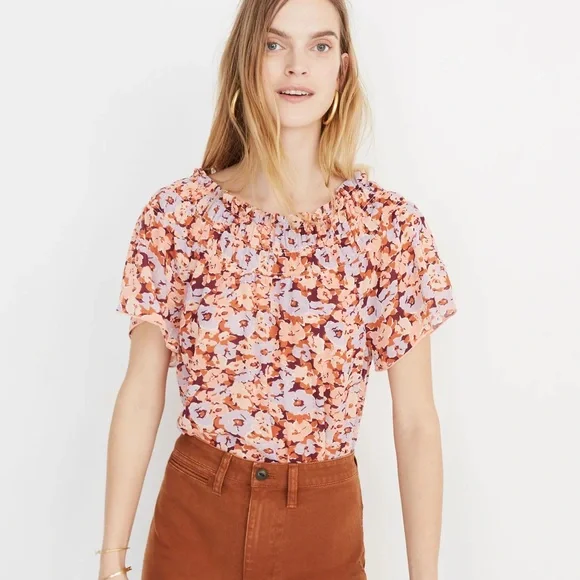Madewell Smocked Mock Neck Top Floral Breeze size medium - Picture 1 of 10